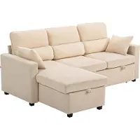 HOMCOM Canapé d'angle convertible réversible en velours côtelé, canapé-lit 3 places 205 cm avec chaise longue, espace de rangement cachée, coussins inclus, pour salon, bureau, appartement, beige