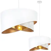 Light11 HOME Asti Lampe À Suspendre Inclinée Blanche 1 Abat-Jour Plat Blanc Doré Ts