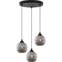 Light11 HOME Suspension RIFFLE noire à 3 ampoules, boule en verre grise, culot E27