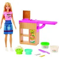 Barbie Set de pâtes avec poupée (blonde), poupée à habiller, Cuisine avec pâte à modeler