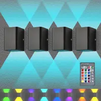 Lapamax Lot de 4 appliques murales LED d'intérieur RGB, 16 couleurs, avec télécommande, 5 W, en aluminium, pour chambre, couloir, salon, escalier, noir
