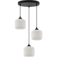 Light11 HOME Lampe à suspendre Riffle Noir 3 flammes avec abat-jour cylindrique blanc E27