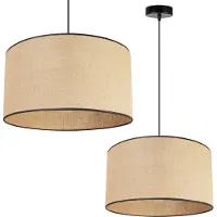 Light11 HOME Light-Home Juta Lampe à suspendre - métal avec abat-jour en tissu - E27 - Classique 1 flamme 40 cm - base noire et jute et biais noir