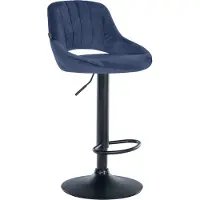 BellaFurn Tabouret de bar rembourré de velours - chaise de luxe - hauteur d'assise réglable, sols protégés. Couleur : bleu | couleur de base : noir