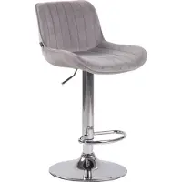 BellaFurn Tabouret de bar velours - Design moderne - Réglable en hauteur et pivotant à 360° | Couleur : gris | Couleur de base : chrome