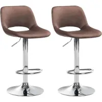 BellaFurn set de 2 tabourets de bar en velours - tabouret de bar - réglable en hauteur & pivotant à 360° | Couleur : brun | Matériau base : métal aspect chrome