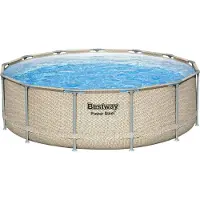 Bestway Power Steel Kit piscine à cadre complet avec pompe de filtration Ø 396 x 107 cm , aspect rotin (écru), rond