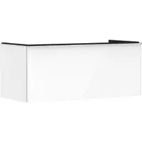 Hansgrohe Meuble sous-vasque Xelu Q, blanc brillant, dimensions 1180/550 mm, avec 1 tiroir, conçu pour une console avec découpe centrale, poignée chromée