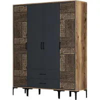 Skye Decor , Kumsal PTP - Noyer, Anthracite, Armoire, Noyer, PANNEAUX DE PARTICULES 100 % MÉLAMINÉS, 160 x 201,4 x 47,5 cm