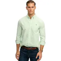 Superdry pour homme. M4011100A Chemise Preppy Oxford verte (L), Casuel, Coton, Classique, Manche longue