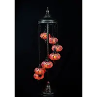 Halay Lampadaire turc fait main avec 7 boules en verre mosaïque rouge/orange, hauteur 160 cm, douille E-14