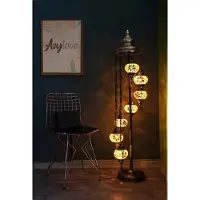 Halay Lampadaire turc fait main avec 7 boules en verre colorées – lampadaire oriental jaune et couleurs chaudes
