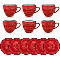 Wilmax England Jeu de 6 tasses à espresso Wilmax de 75 ml avec soucoupes, couleur rouge, en porcelaine