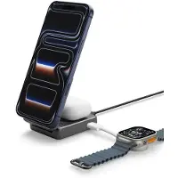 Spigen Essential Ef302moq Qi2.2 2in1 Chargeur magnétique sans fil Magsafe noir (25 W), Chargeur sans fil, Noir