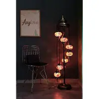 Halay Lampadaire turc fait main avec 7 boules de verre colorées – lampadaire oriental en mosaïque pour une lumière chaleureuse