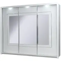 Meublorama Armoire PANAREA 3 portes coulissantes avec miroirs LED 208x213x67 blanc brillant