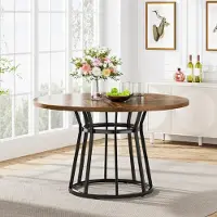 StarTech.com Table à manger 120 cm - Table de cuisine ronde - Pour 4 à 6 personnes - Piètement en métal - Style moderne - À monter - Brun chocolat