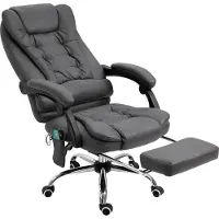 Fortuna Chaise de bureau Lai avec fonction massage et chauffage, ergonomique, 6 points de massage, repose-pieds, télécommande, polyester, 65 x 160 x 104 cm, gris