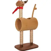 Youjia Arbre à chat de 98 cm, tour pour chat au motif cerf, avec niche, balle à jouer et poteaux en jute marron