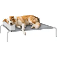 Youjia Lit pour chien d'extérieur, lit surélevé pour chiens de taille moyenne, avec coussin en forme de L 110 x 75 x 30 cm, gris clair