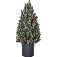 Youjia Sapin de Noël artificiel de table, 170 branches, motif enneigé, avec socle en plastique, baies et pommes de pin, PE/PVC, Ø 27 x 47 cm