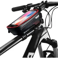 Youjia Sacoche de vélo à coque rigide Eva pour VTT - Sacoche de roue avant - Sacoche de tube supérieur - Support pour téléphone portable - Accessoires VTT - Rouge