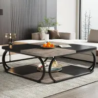 StarTech.com Table basse carrée - Table d'appoint pour salon à 2 niveaux, 100 cm - Style rustique et industriel - Structure en métal robuste - Plateau en bois - Gris et noir