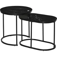 Youjia Lot de 2 tables basses rondes et ovales, jusqu'à 30 kg, empilables, en MDF et acier noir, Ø 50 x 50 x 50,5 cm, pour le salon, noir, 50 cm, 50 cm, 50,5 cm, rondes, acier
