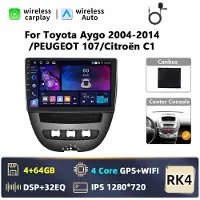 StarTech.com Autoradio pour Toyota Aygo 2004-2014, Peugeot 107 et Citroën C1 - Android 2-DIN RK4 - Écran tactile de 25,4 cm - CarPlay/Android Auto - GPS - 6 Go de RAM, 128 Go de ROM - Blanc