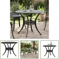 The Living Store Table de jardin , noire, Ø 90 x 75 cm, fonte d'aluminium
