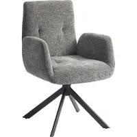 Youjia Fauteuil pivotant Fauteuil lounge avec accoudoirs, aspect laine et lin, moderne Chaise rembourrée avec boutons, pieds en acier, pour salon, chambre à coucher