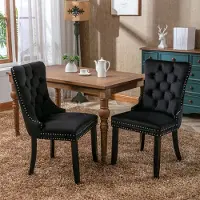 Youjia Chaise de salle à manger de haute qualité, matelassée, en bois massif, recouverte de velours moderne, pieds en bois et clous décoratifs, set de 2 pièces