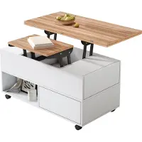 Youjia Table basse à 4 roulettes, table de salon multifonctionnelle à 4 tiroirs, table basse relevable, table basse réglable en hauteur, table à manger avec espace de rangement