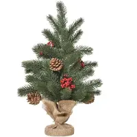 Youjia Sapin de Noël artificiel de 50 cm avec 55 branches, 4 baies rouges et 4 pommes de pin, socle stable en PE et ciment, Ø 28 x 50 cm, 50 cm