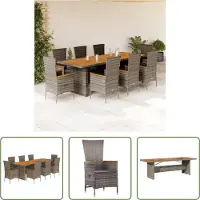 The Living Store 9 pcs. salon de jardin avec coussins Gris Poly Rattan