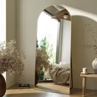 Youjia Miroir sur pied Miroir en pied bombé, style moderne, sur pied ou à poser, cadre en aluminium, décoration d'intérieur simple pour le vestiaire ou le salon, 26''x71'', doré, 179 cm, 65 cm