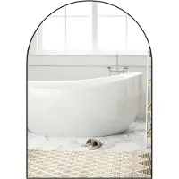 Youjia Miroir de salle de bain bombé, 50 x 70 cm, miroir de salle de bain avec cadre en aluminium, miroir décoratif, cuisine, noir