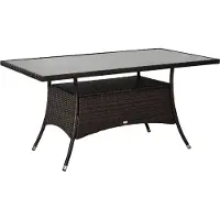 Youjia Table de salle à manger / table de jardin en polyrotin avec plateau en verre, 150 x 85 x 74 cm, verre de sécurité brun et noir, idéale pour le jardin et la terrasse