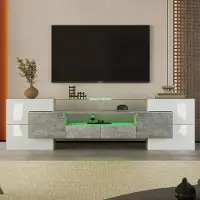 Youjia Meuble TV élégant, meuble bas, 200 cm, éclairage LED, mobilier de salon, gris, 33,5 cm, 60 cm, aggloméré