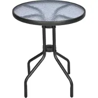 Youjia Table de jardin ronde pour balcon, Ø 60 x H 70 cm, en métal avec verre de sécurité, idéale pour le jardin et le balcon