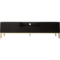Homlando Armoire TV GINAX 190 cm NOIR MAT / NOIR BRILLANT avec cadre doré Armoire basse Armoire TV Board Sideboard