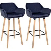 BellaFurn Tabouret de bar, tabouret velours, grand confort d'assise - Moderne - Bois de hêtre | Couleur : bleu foncé