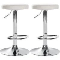 BellaFurn set de 2 tabourets de bar - chaises de salle à manger - système de rotation à 360° | Couleur : blanc | Matériau base : métal aspect chrome