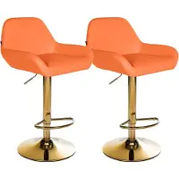 BellaFurn Set de 2 tabourets de bar - tabouret de cuisine - cadre doré, hauteur réglable, rembourrage en similicuir | Couleur : orange
