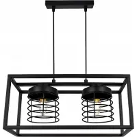 Light11 HOME Rasti Cage Lampe à suspendre - Plafonnier pour le salon, la chambre à coucher et la salle à manger - Suspension en métal et verre - E27 - Noir - 2-flamme