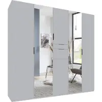 Wimex Armoire à portes battantes Moldau avec miroir, finition au choix : gris clair