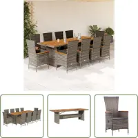 The Living Store 11 pcs. salon de jardin avec coussins Gris Poly Rattan