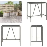 vidaXL Table de bar avec plateau en verre Gris 110x70x110 cm Poly Rotin - Table de bar avec plateau en verre - Tables de bar avec plateau en verre - Table de fête - Bistrotisch
