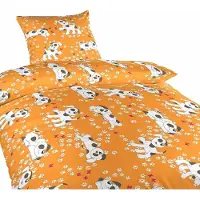 Dadka Parure de lit en crêpe pour lit bébé « Chiens orange », 90 x 130 cm, 45 x 60 cm