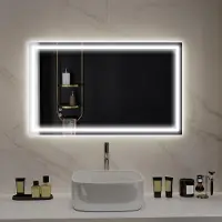 SUGIFT Miroir de salle de bain à LED, 168 LED à intensité variable, éclairage frontal et arrière, anti-buée, verre sans cuivre, argent | 100 x 60 cm | 3 températures de couleur | IP44